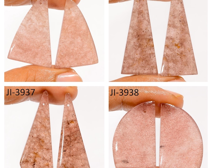 Natural Strawberry Quartz Fancy Shape Front Drilled Smooth Cabochon Matching Pairs, Semi-Precious Gemstones For Jewelry Making