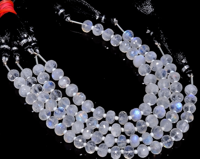 Rainbow Moonstone Faceted Rondelle Shape 7.25mm, Semi-Precious Gemstones For Jewelry Making