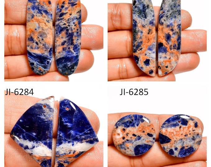 Natural Sodalite Fancy Shape Front Drilled Smooth Cabochon Matching Pairs, Semi-Precious Gemstones For Jewelry Making