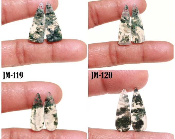 Natural Moss Agate Fancy Shape Front Drilled Smooth Cabochon Matching Pairs, Semi-Precious Gemstones For Jewelry Making