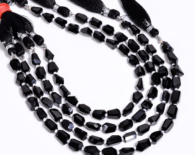 Black Spinel Faceted Center Drilled Nugget Free Form Shape 6mm x 8mm, Semi-Precious Gemstones For Jewelry Making