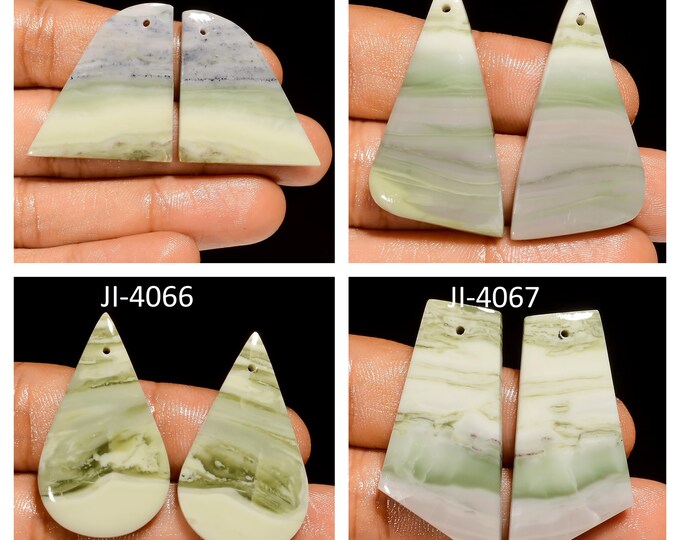 Natural Serpentine Fancy Shape Front Drilled Smooth Cabochon Matching Pairs, Semi-Precious Gemstones For Jewelry Making