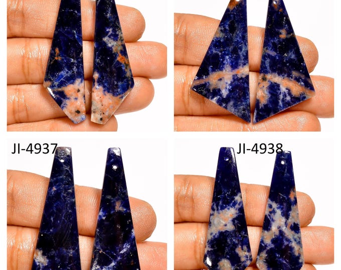 Natural Sodalite Fancy Shape Front Drilled Smooth Cabochon Matching Pairs, Semi-Precious Gemstones For Jewelry Making