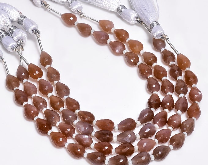 Natural Chocolate Moonstone Faceted Center Drilled Teardrop Shape 6mm x 8mm, Semi-Precious Gemstones For Jewelry Making