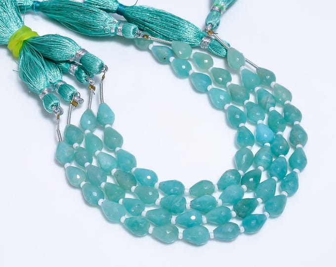 Natural Amazonite Faceted Center Drilled Teardrop Shape 6mm x 8mm, Semi-Precious Gemstones For Jewelry Making
