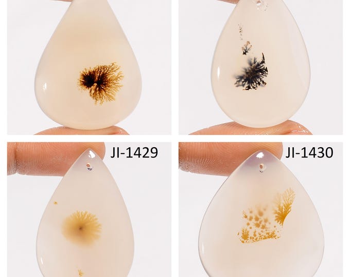 Natural Dendrite Agate Fancy Shape Front Drilled Smooth Cabochon Single Pieces, Semi-Precious Gemstones For Jewelry Making