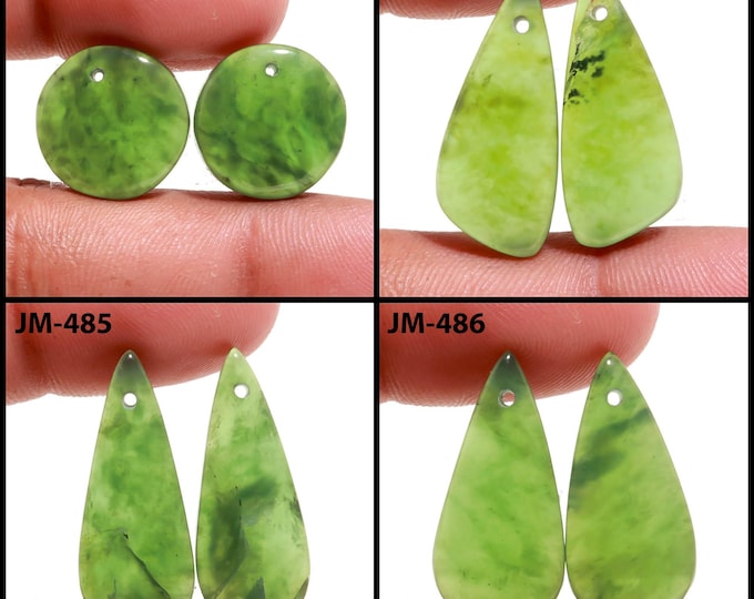 Natural Serpentine Fancy Shape Front Drilled Smooth Cabochon Matching Pairs, Semi-Precious Gemstones For Jewelry Making