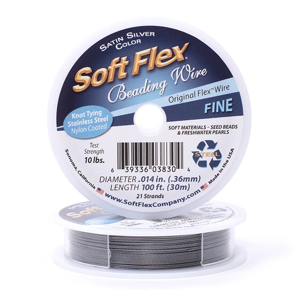 Soft Flex Satin Silver Fine Size Beading Wire, 100 Foot Spool For Jewelry Making