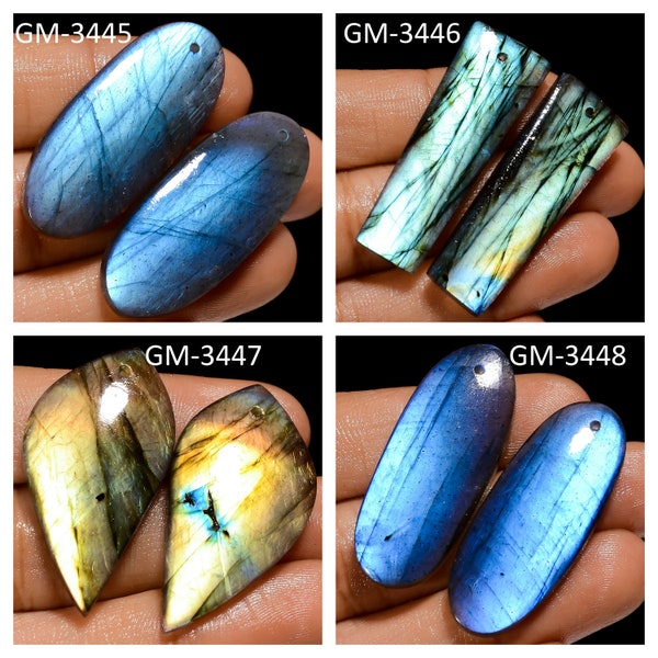 Natural Labradorite Fancy Shape Drilled Cabochon Matching Pairs, Semi-Precious Gemstones For Jewelry Making