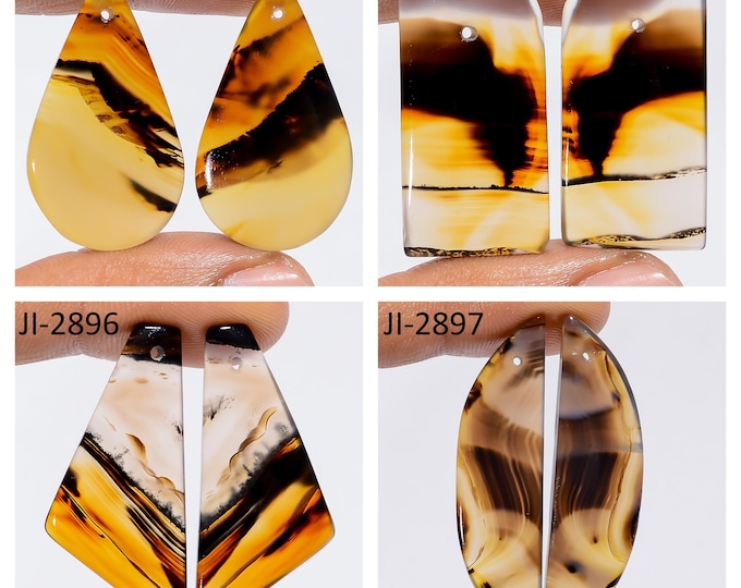 Natural Montana Agate Fancy Shape Front Drilled Smooth Cabochon Matching Pairs, Semi-Precious Gemstones For Jewelry Making