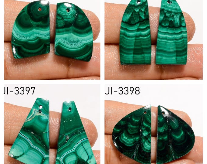 Natural Malachite Fancy Shape Front Drilled Smooth Cabochon Matching Pairs, Semi-Precious Gemstones For Jewelry Making