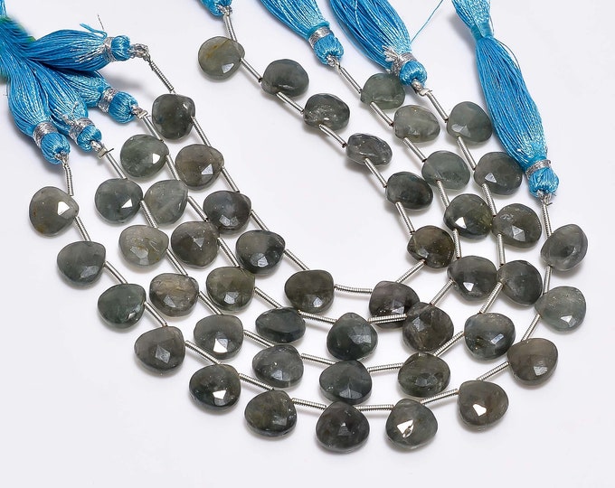 Moss Aquamarine Faceted Side Drilled Heart Shape Briolette 10.25mm, Semi-Precious Gemstones For Jewelry Making