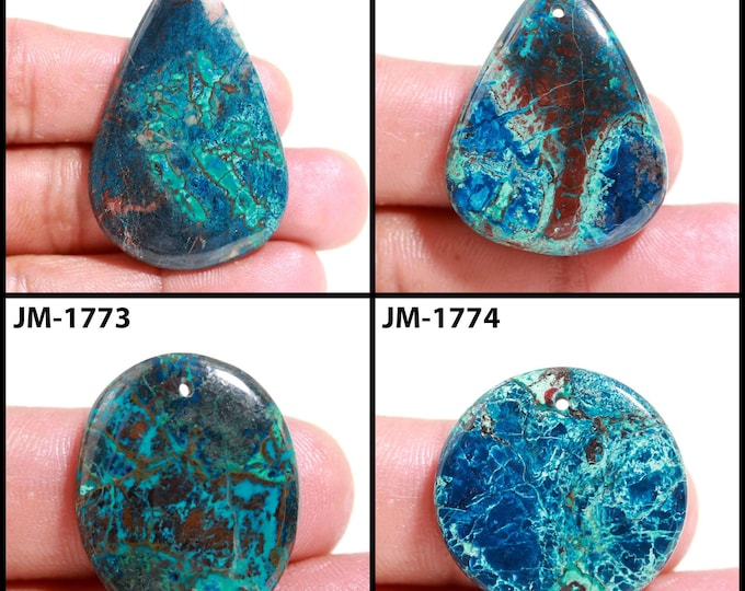 Natural Azurite Fancy Shape Front Drilled Smooth Cabochon Single Pieces, Semi-Precious Gemstones For Jewelry Making