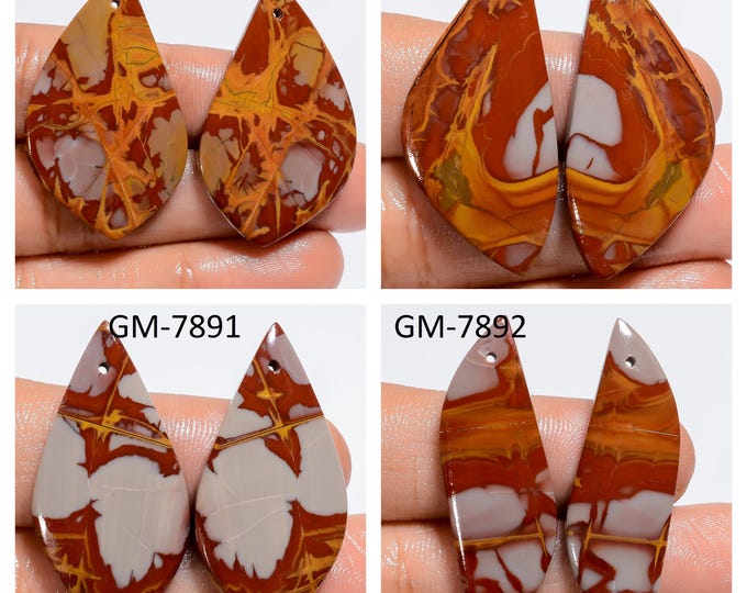 Natural Noreena Jasper Fancy Shape Front Drilled Smooth Cabochon Matching Pairs, Semi-Precious Gemstones For Jewelry Making