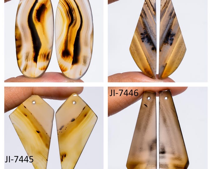 Natural Montana Agate Fancy Shape Front Drilled Smooth Cabochon Matching Pairs, Semi-Precious Gemstones For Jewelry Making