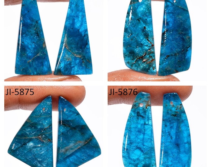 Natural Neon Apatite Fancy Shape Front Drilled Smooth Cabochon Matching Pairs, Semi-Precious Gemstones For Jewelry Making