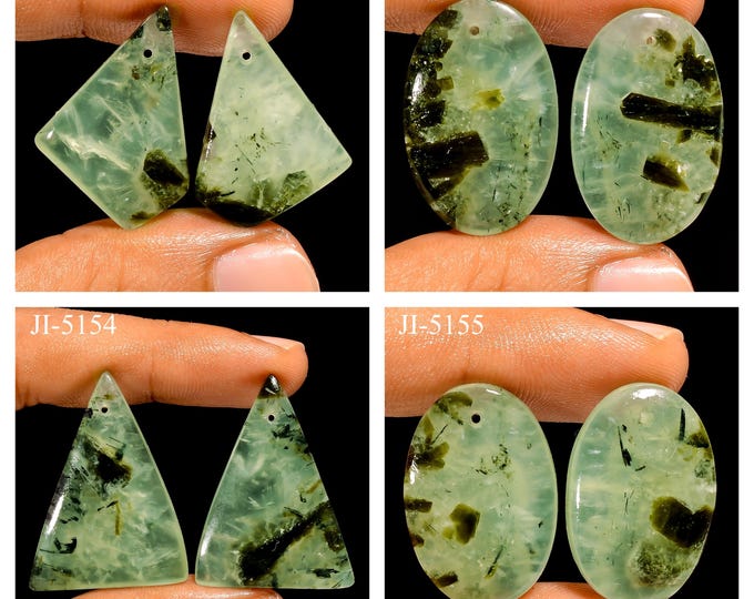 Natural Prehnite Fancy Shape Front Drilled Smooth Cabochon Matching Pairs, Semi-Precious Gemstones For Jewelry Making