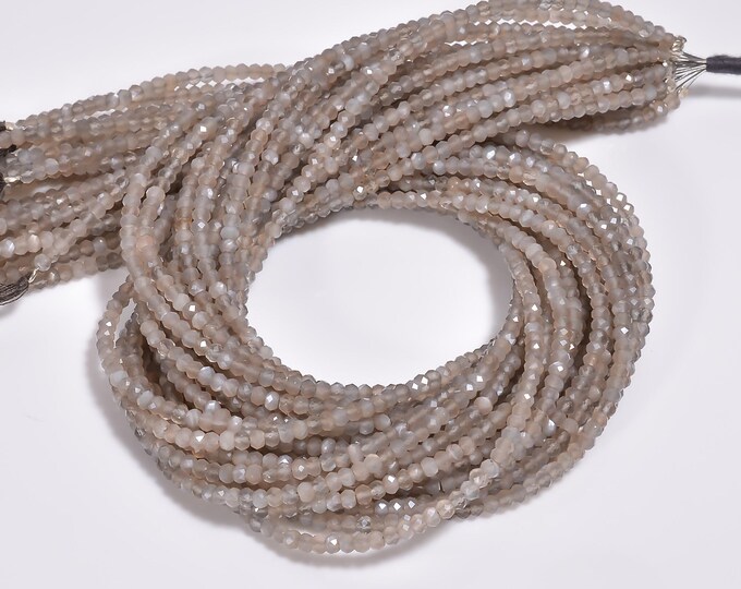 Gray Moonstone Micro Faceted Center Drilled Rondelle Shape 3.10mm, Semi-Precious Gemstones For Jewelry Making