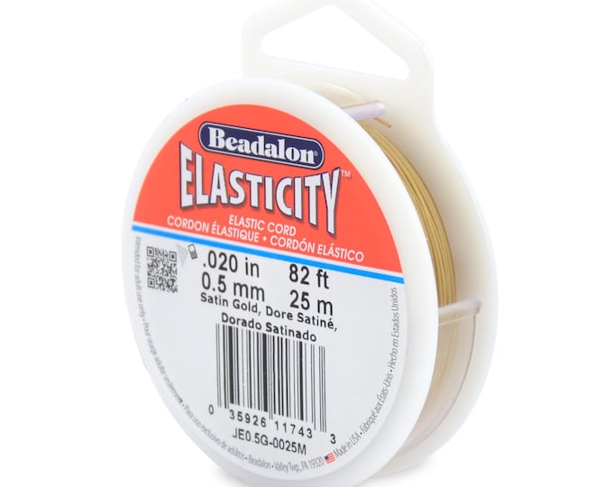 Beadalon Elasticity Satin Gold Color .50mm Size Diameter Elastic Stretch Cord, 25 Meter (82 Foot) Spool For Jewelry Making
