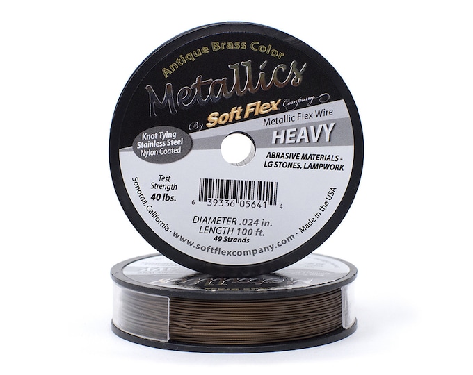 Soft Flex Antique Brass Color Heavy Size Beading Wire, 100 Foot Spool For Jewelry Making