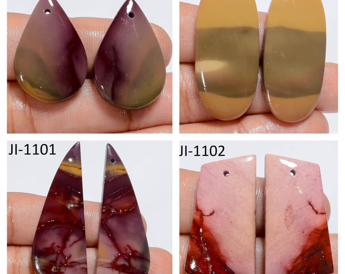 Natural Mookaite Jasper Fancy Shape Front Drilled Smooth Cabochon Matching Pairs, Semi-Precious Gemstones For Jewelry Making