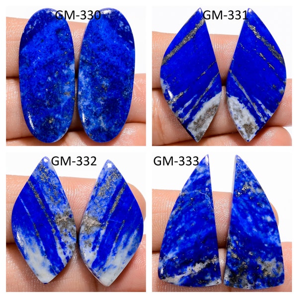 Natural Lapis Lazuli Fancy Shape Un-Drilled Cabochon Matching Pairs, Semi-Precious Gemstones For Jewelry Making