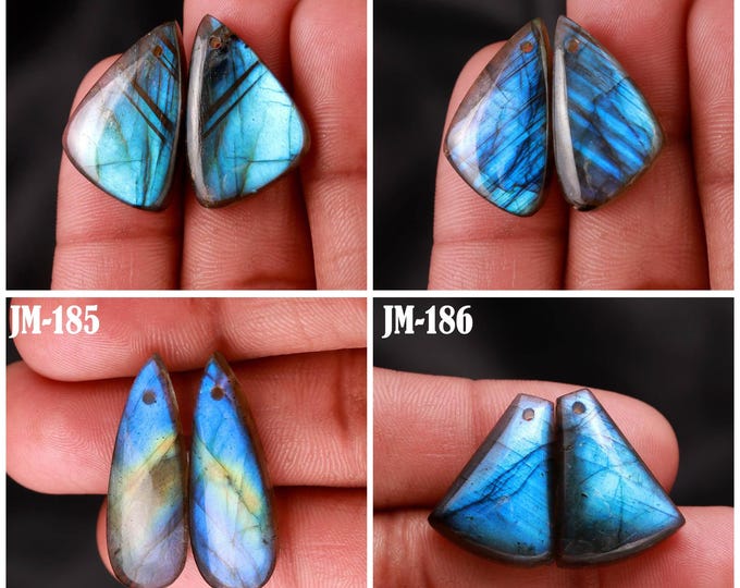 Natural Labradorite Fancy Shape Front Drilled Smooth Cabochon Matching Pairs, Semi-Precious Gemstones For Jewelry Making