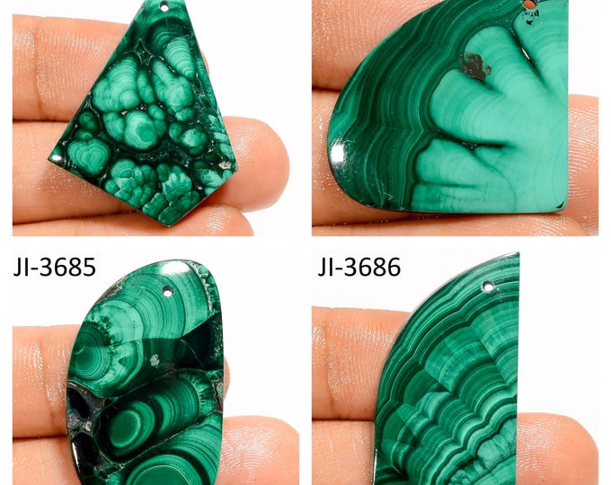 Natural Malachite Fancy Shape Front Drilled Smooth Cabochon Single Pieces, Semi-Precious Gemstones For Jewelry Making