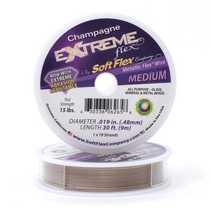 Soft Flex Champagner Farbe Medium .019 Zoll Durchmesser Größe, 19 Stränge Perlendraht, 30-Fuß-Spule für die Schmuckherstellung