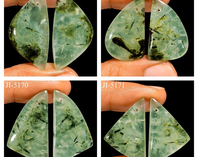 Natural Prehnite Fancy Shape Front Drilled Smooth Cabochon Matching Pairs, Semi-Precious Gemstones For Jewelry Making