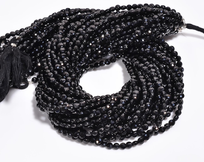 Black Spinel Faceted Center Drilled Coin Shape 3.80mm, Semi-Precious Gemstones For Jewelry Making