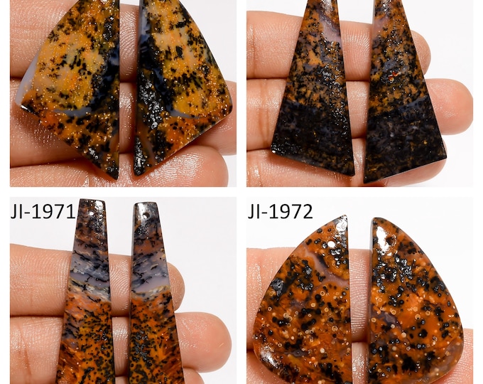 Natural Honey Dendrite Agate Fancy Shape Front Drilled Smooth Cabochon Matching Pairs, Semi-Precious Gemstones For Jewelry Making