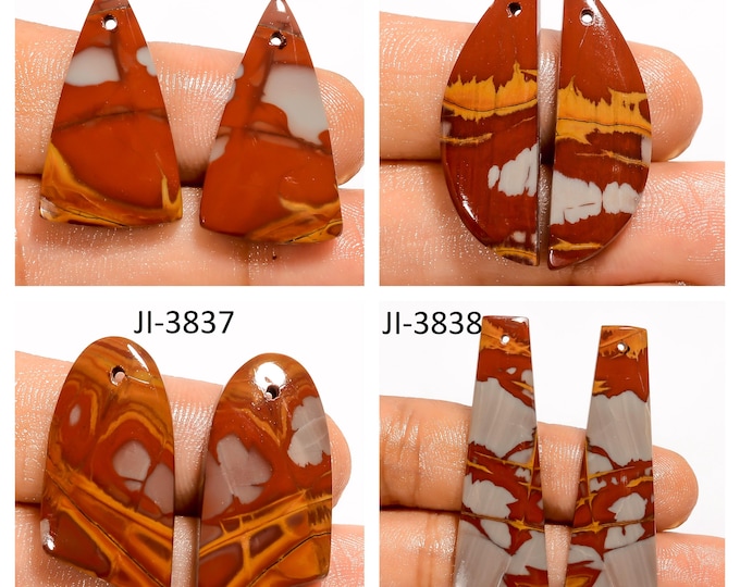 Natural Noreena Jasper Fancy Shape Front Drilled Smooth Cabochon Matching Pairs, Semi-Precious Gemstones For Jewelry Making