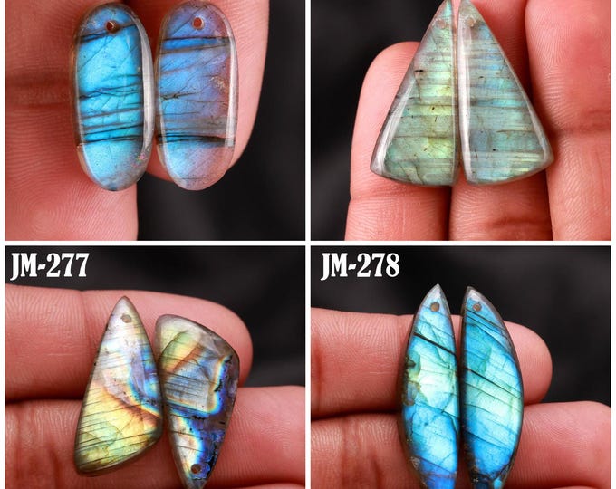 Natural Labradorite Fancy Shape Front Drilled Smooth Cabochon Matching Pairs, Semi-Precious Gemstones For Jewelry Making