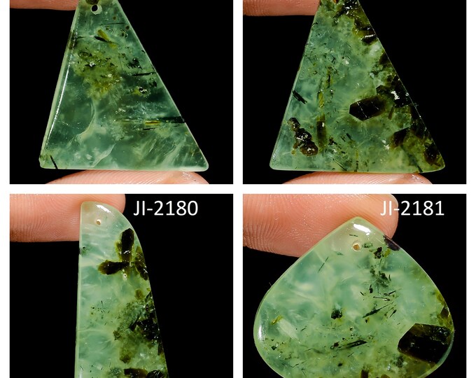 Natural Prehnite Fancy Shape Front Drilled Smooth Cabochon Single Pieces, Semi-Precious Gemstones For Jewelry Making