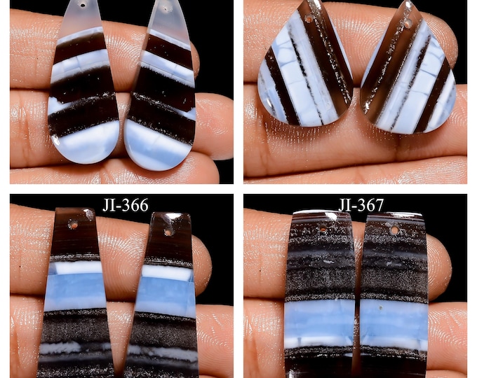 Natural Owyhee Blue Opal Fancy Shape Front Drilled Smooth Cabochon Matching Pairs, Semi-Precious Gemstones For Jewelry Making