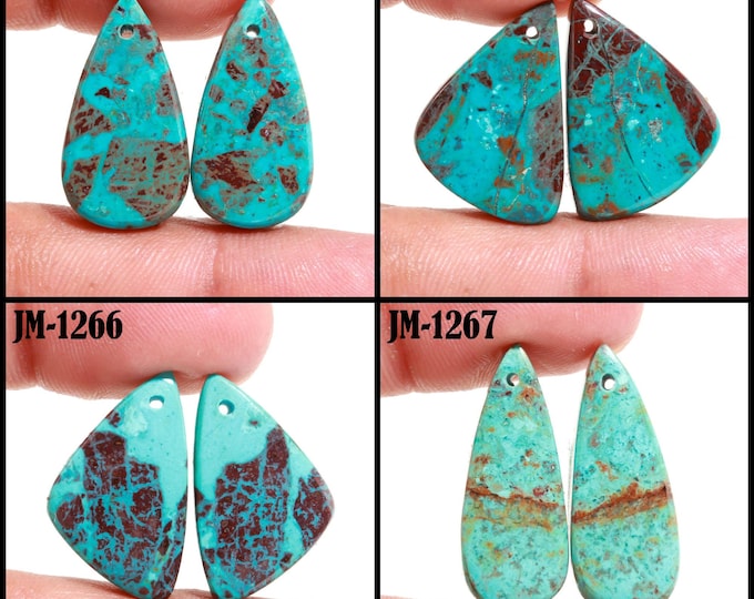 Natural Chrysocolla Fancy Shape Front Drilled Smooth Cabochon Matching Pairs, Semi-Precious Gemstones For Jewelry Making