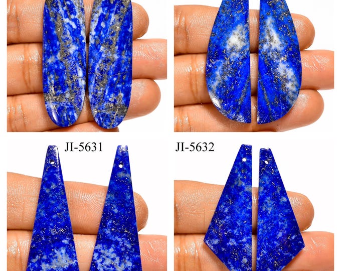 Natural Lapis Lazuli Fancy Shape Front Drilled Smooth Cabochon Matching Pairs, Semi-Precious Gemstones For Jewelry Making