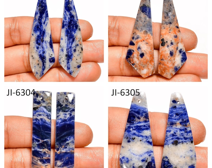 Natural Sodalite Fancy Shape Front Drilled Smooth Cabochon Matching Pairs, Semi-Precious Gemstones For Jewelry Making