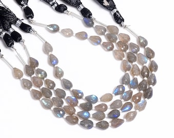 Natural Labradorite Faceted Center Drilled Teardrop Shape 6mm x 8mm, Semi-Precious Gemstones For Jewelry Making
