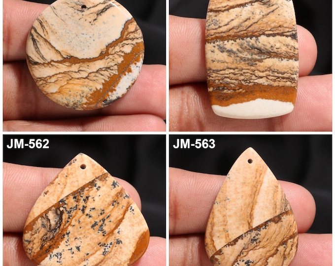 Natural Picture Jasper Fancy Shape Front Drilled Smooth Cabochon Single Pieces, Semi-Precious Gemstones For Jewelry Making