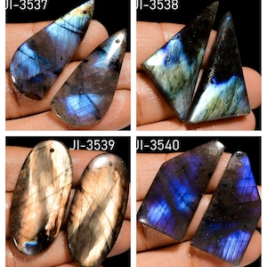 Natural Labradorite Fancy Shape Front Drilled Smooth Cabochon Matching Pairs, Semi-Precious Gemstones For Jewelry Making