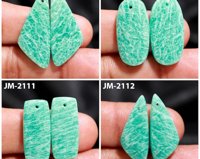 Natural Amazonite Fancy Shape Front Drilled Smooth Cabochon Matching Pairs, Semi-Precious Gemstones For Jewelry Making