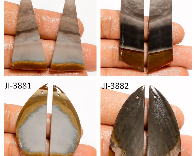Natural Polychrome Jasper Fancy Shape Front Drilled Smooth Cabochon Matching Pairs, Semi-Precious Gemstones For Jewelry Making