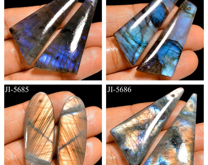 Natural Labradorite Fancy Shape Front Drilled Smooth Cabochon Matching Pairs, Semi-Precious Gemstones For Jewelry Making