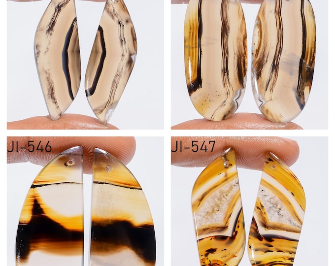 Natural Montana Agate Fancy Shape Front Drilled Smooth Cabochon Matching Pairs, Semi-Precious Gemstones For Jewelry Making