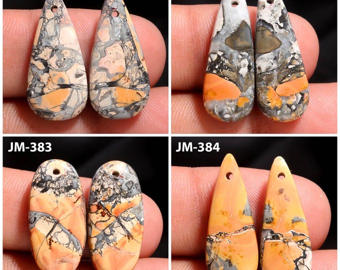 Natural Maligano Jasper Fancy Shape Front Drilled Smooth Cabochon Matching Pairs, Semi-Precious Gemstones For Jewelry Making