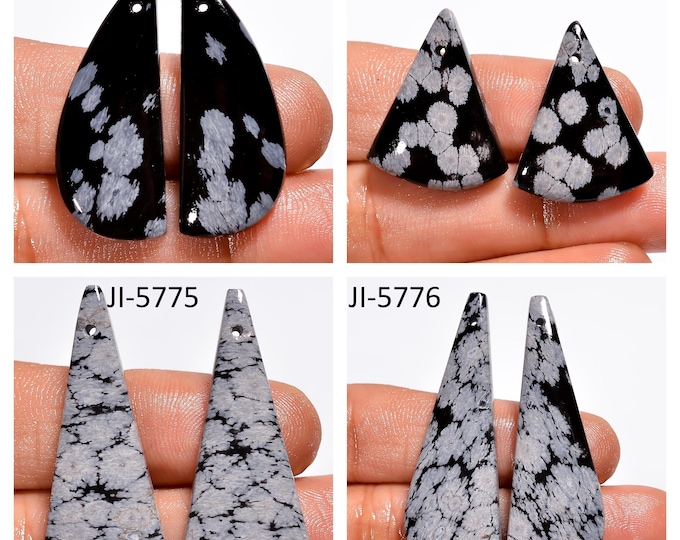 Natural Snowflake Obsidian Fancy Shape Front Drilled Smooth Cabochon Matching Pairs, Semi-Precious Gemstones For Jewelry Making