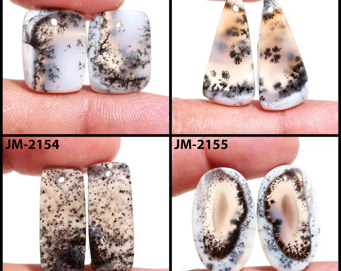 Natural Dendrite Agate Fancy Shape Front Drilled Smooth Cabochon Matching Pairs, Semi-Precious Gemstones For Jewelry Making