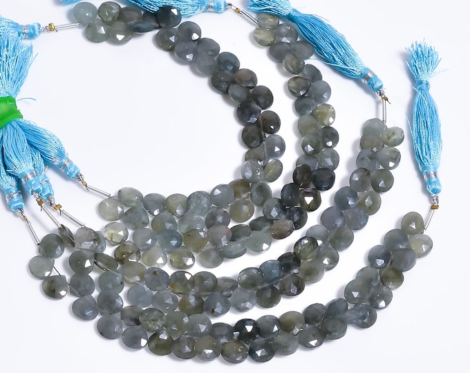 Moss Aquamarine Faceted Side Drilled Heart Shape Briolette 8.25mm, Semi-Precious Gemstones For Jewelry Making